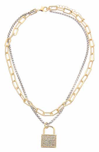 Juvell Pavé Padlock Pendant Two-Tone Layered Necklace