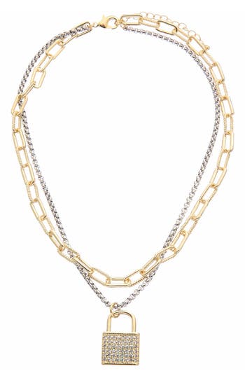 Juvell Pavé Padlock Pendant Two-tone Layered Necklace In Multi