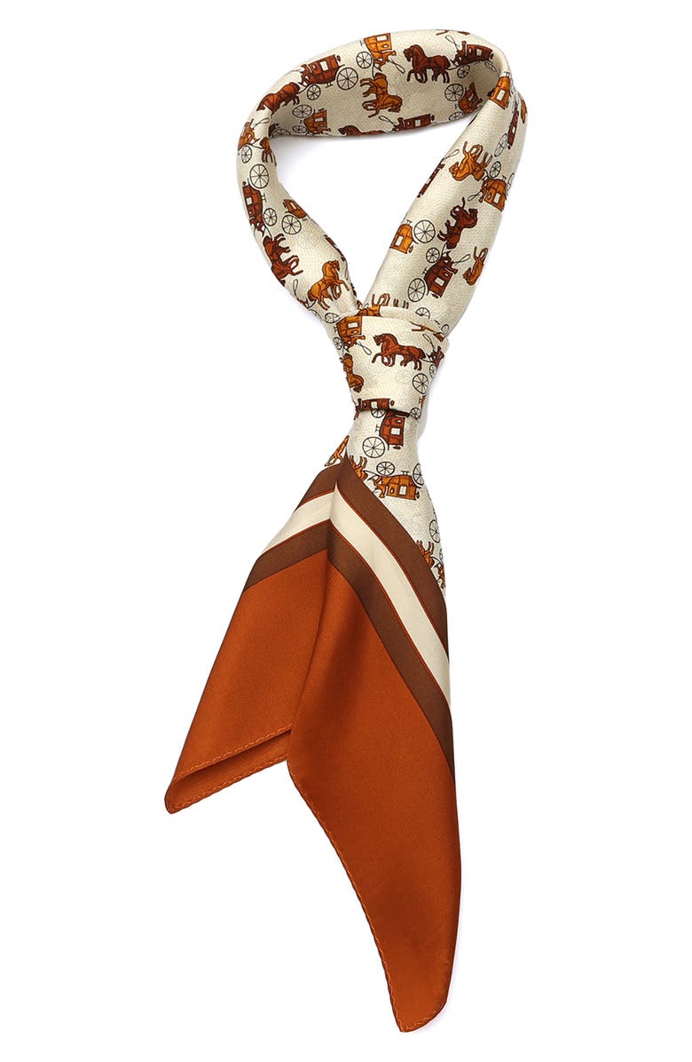 COACH Horse & Carriage Print Silk Square Scarf, Alternate, color, Toffee