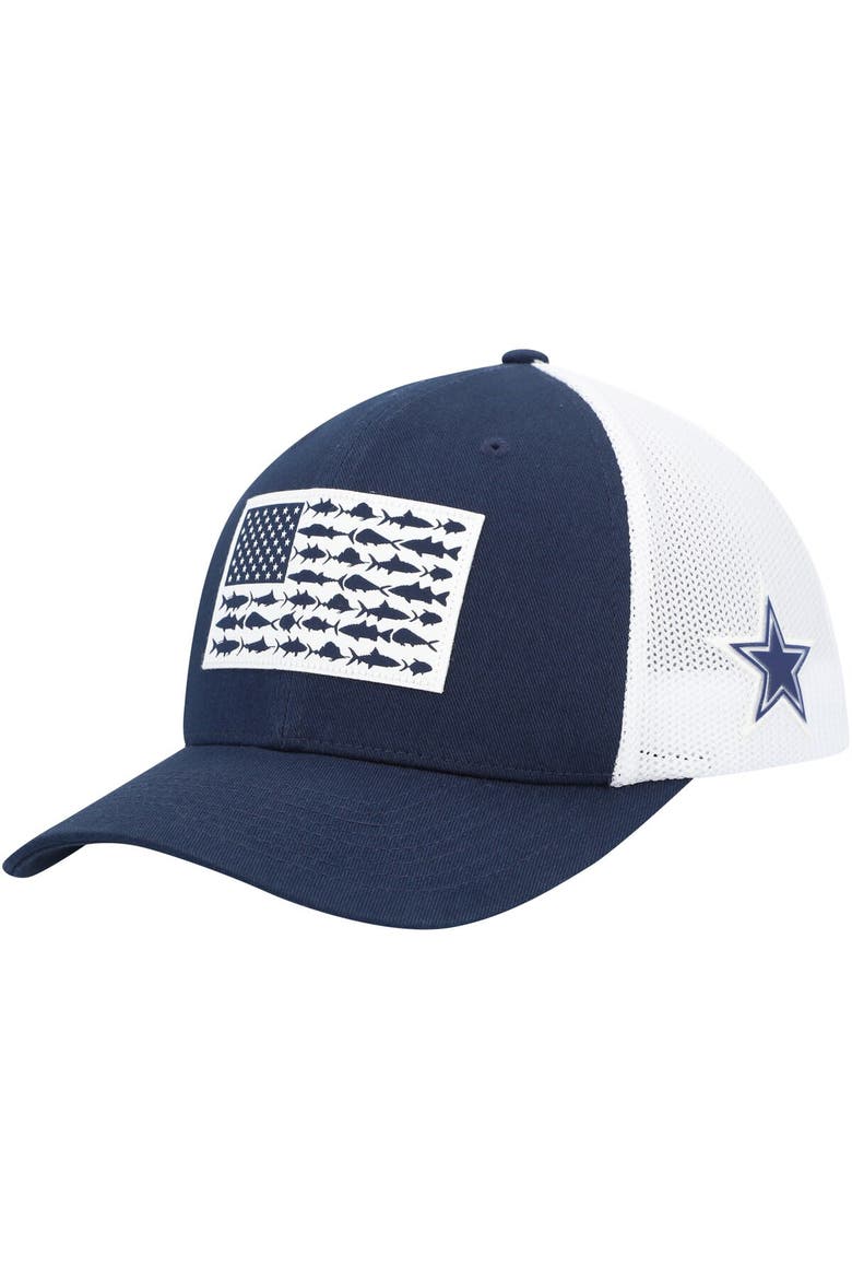 Men's Columbia  Navy/White Dallas Cowboys Mesh Fish Flag Flex Hat, Main, color, Navy