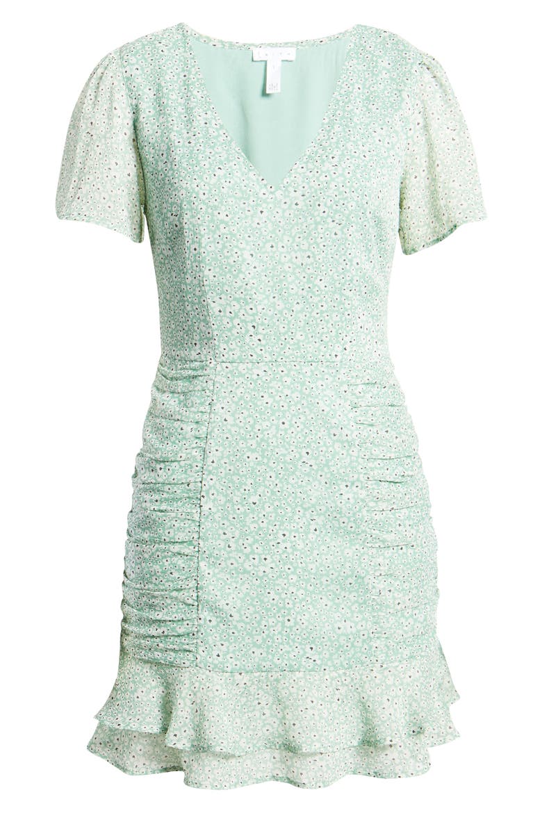Chiffon Ruched Minidress, Alternate, color, GREEN WING LAYLA DENSE FLORAL