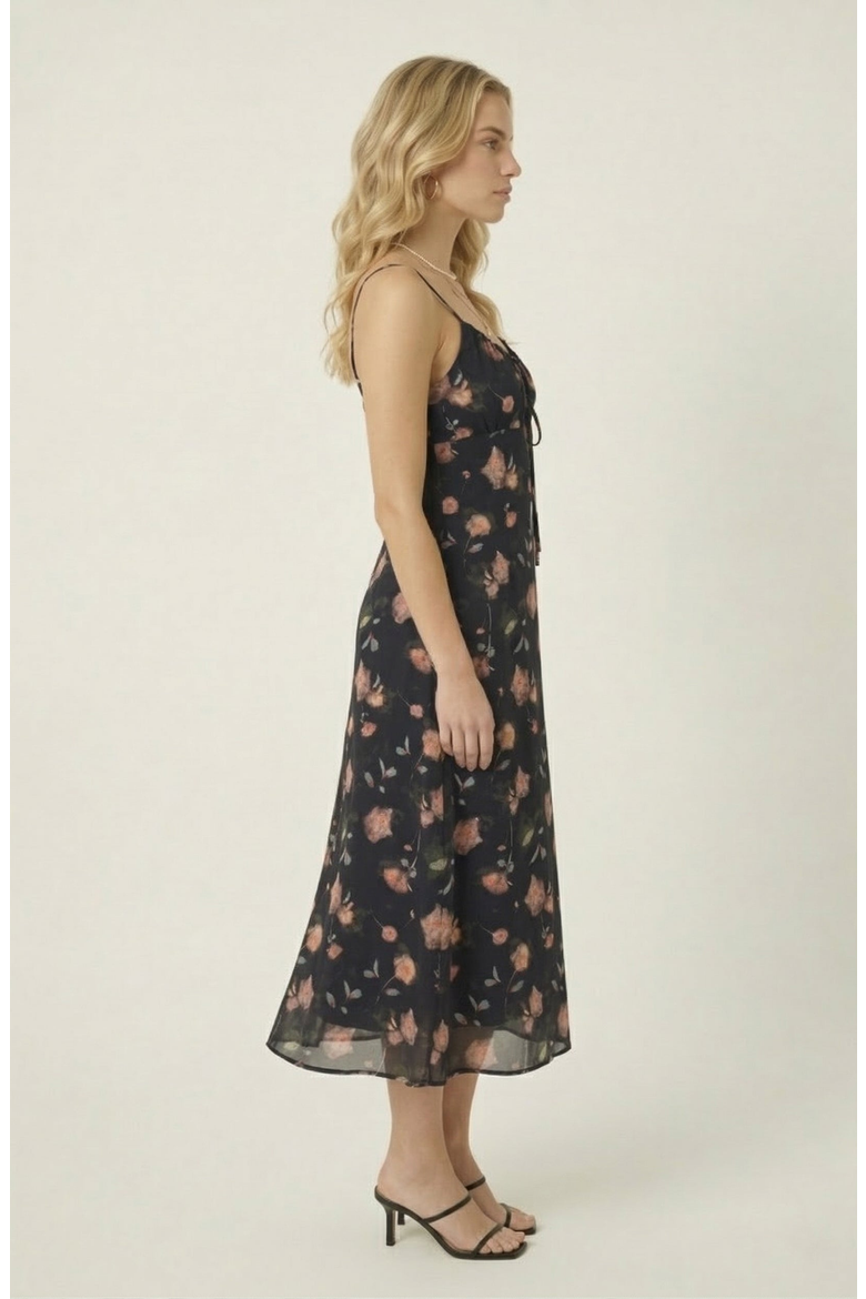 Floral Midi Dress, Alternate, color, Black