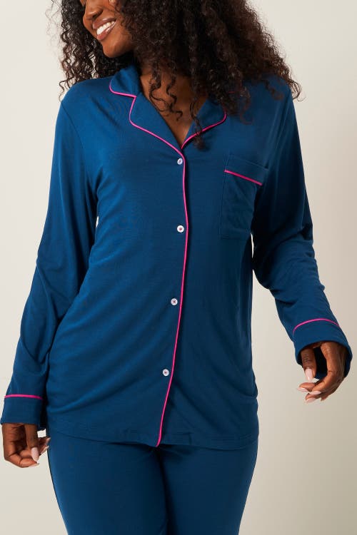 Stripe & Stare Long Pyjama Set In Midnight & Raspberry