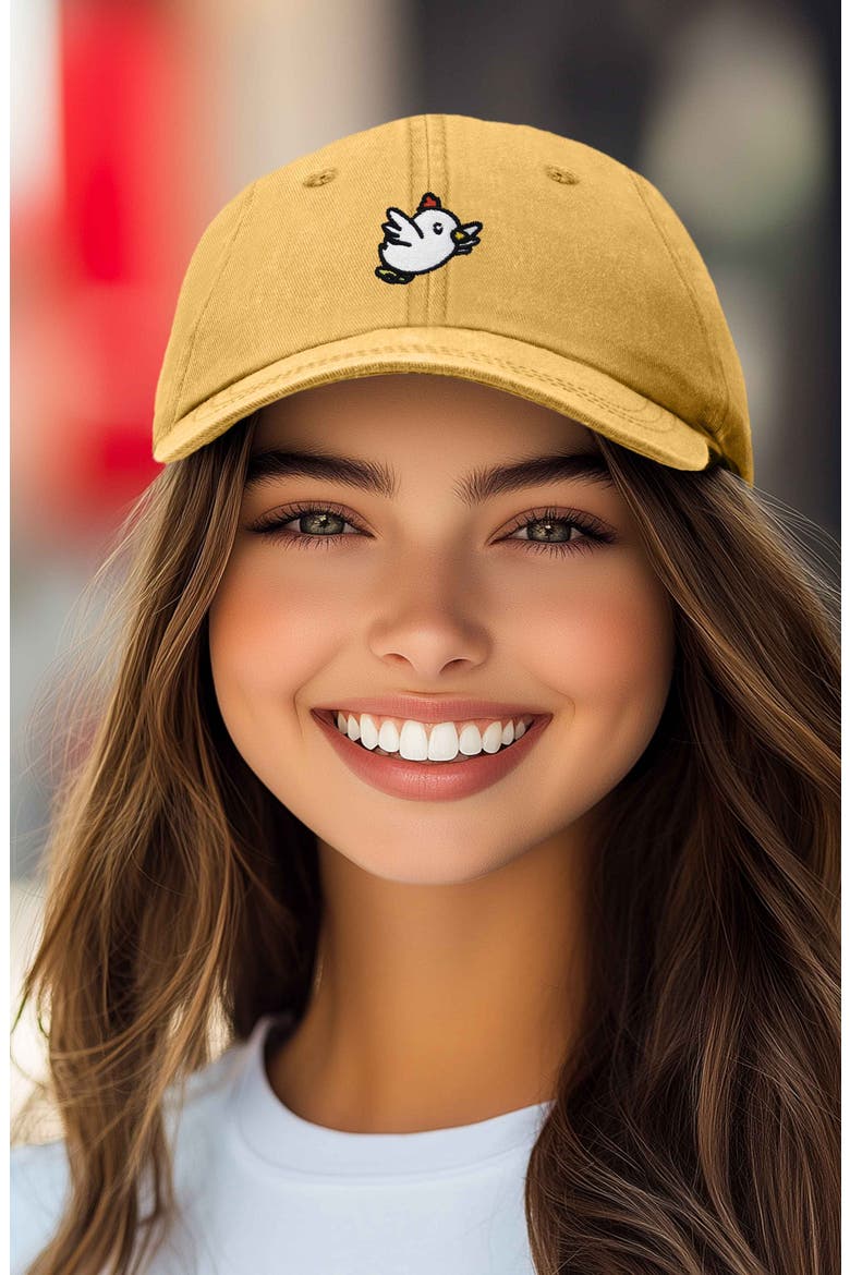 Chicken Embroidered Cotton Cap, Alternate, color, Washed Gold