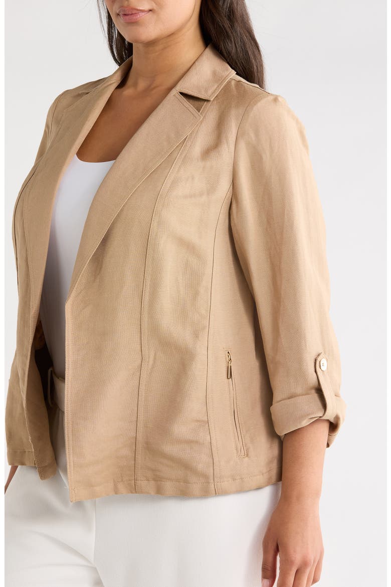 Seamed Open Front Linen Blend Jacket, Alternate, color, TOASTED WHEAT