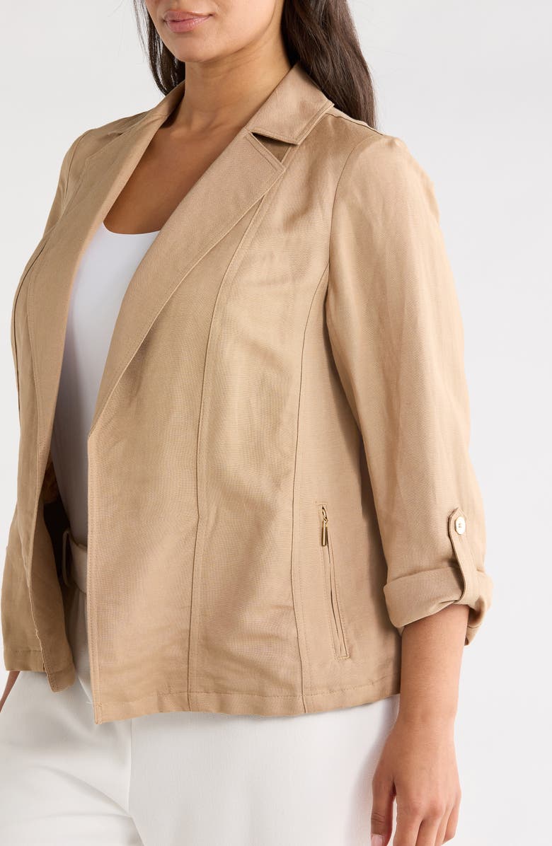KASPER Seamed Open Front Linen Blend Jacket, Alternate, color, Toasted Wheat