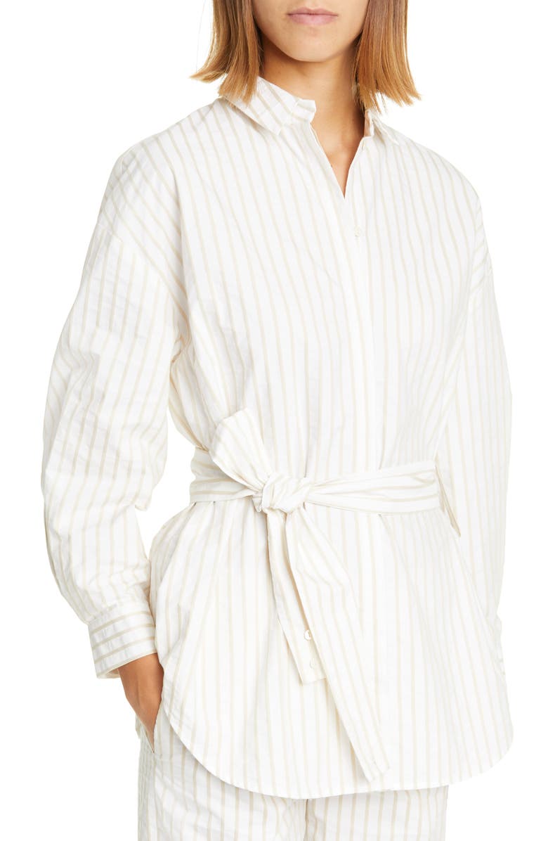 Fabiana Filippi Belted Pinstripe Button-Up Shirt, Alternate, color,