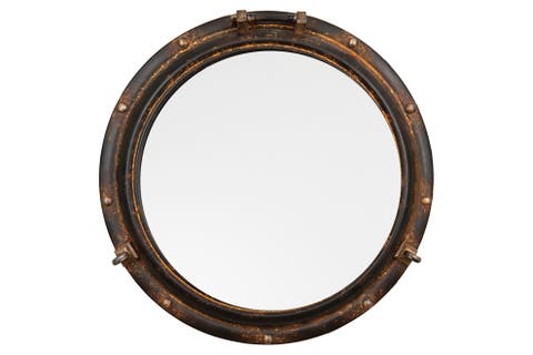 Round Metal Porthole Wall Mirror, Rust