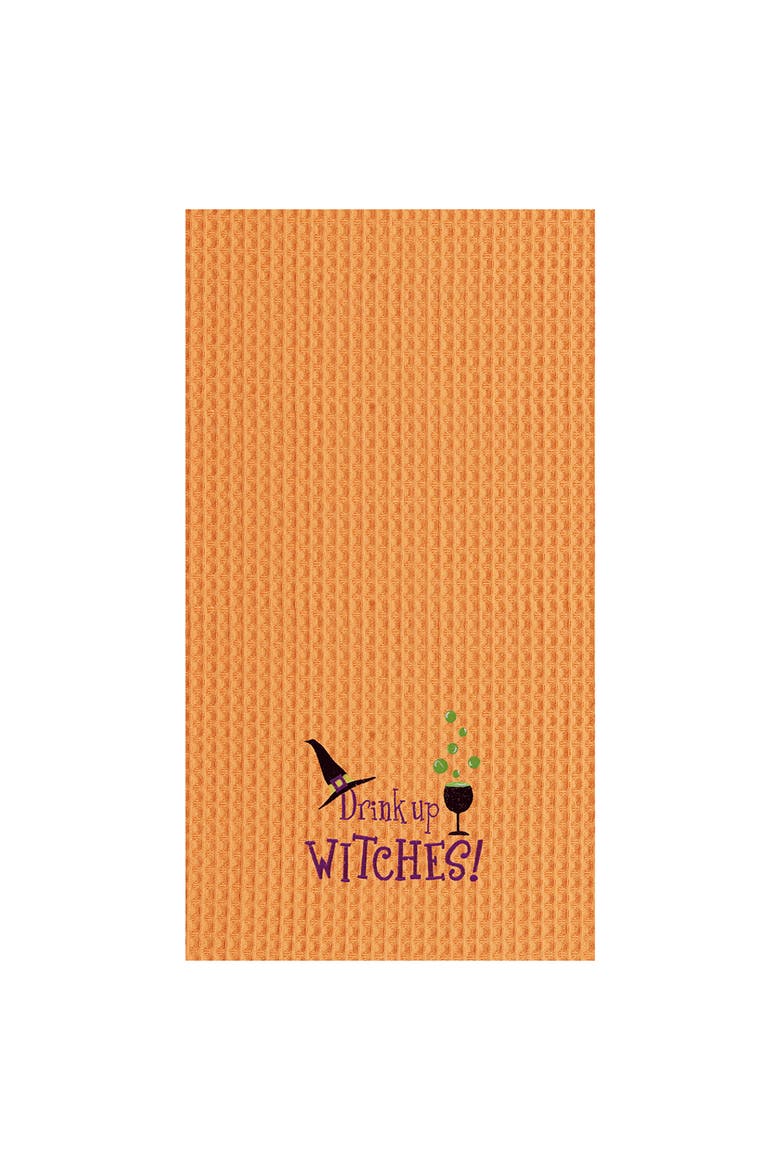 Drink Up Witches Halloween Cotton Waffle Weave Kitchen Towel, Main, color, Orange