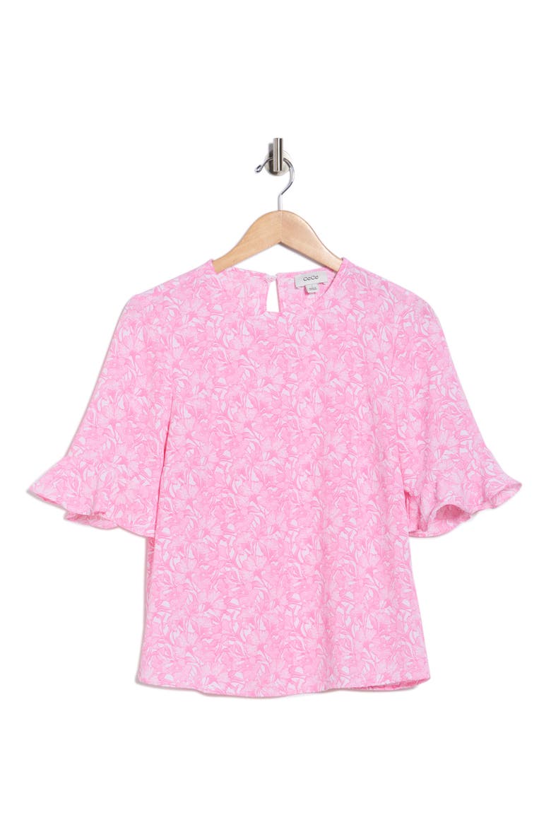 Floral Ruffle Short Sleeve Top, Alternate, color, SOFT ORCHID