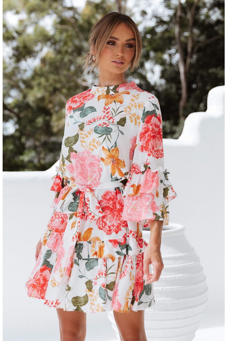 Peta Floral Print Tiered Dress, Alternate, color, WHITE