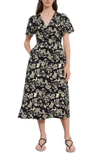 & Other Stories Floral Print A-line Midi Dress In Harper Aop Black Base