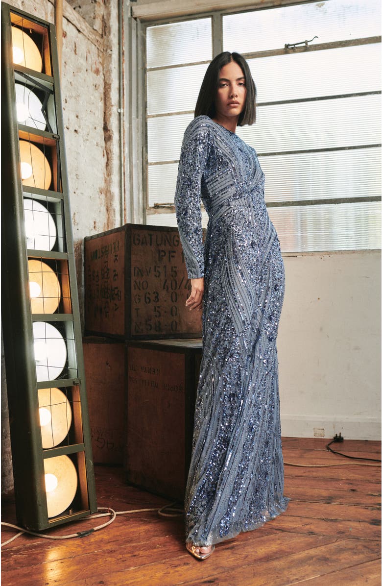 MARYISA Occasion Modest Embellished Sequin Beaded Floral Evening Gown, Alternate, color, 