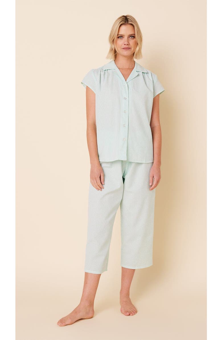 The Cat's Pajamas Poplin Cropped Pajama Set, Main, color, Mint Stripe