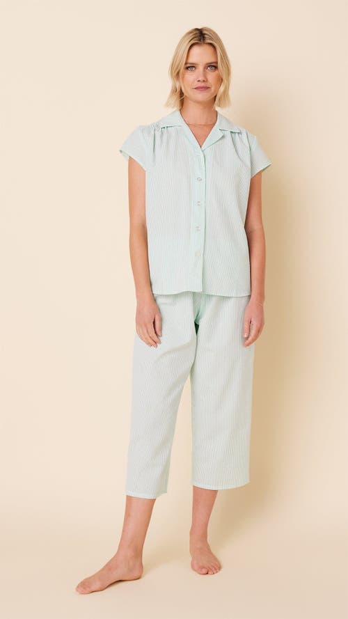 The Cat's Pajamas Poplin Cropped Pajama Set In Blue