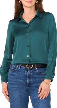 Vince Camuto Satin Long Sleeve Button-Up Shirt