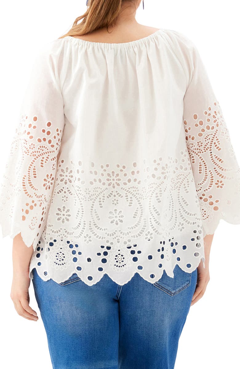 Karen Kane Eyelet Embroidered Peasant Top, Alternate, color, Off White