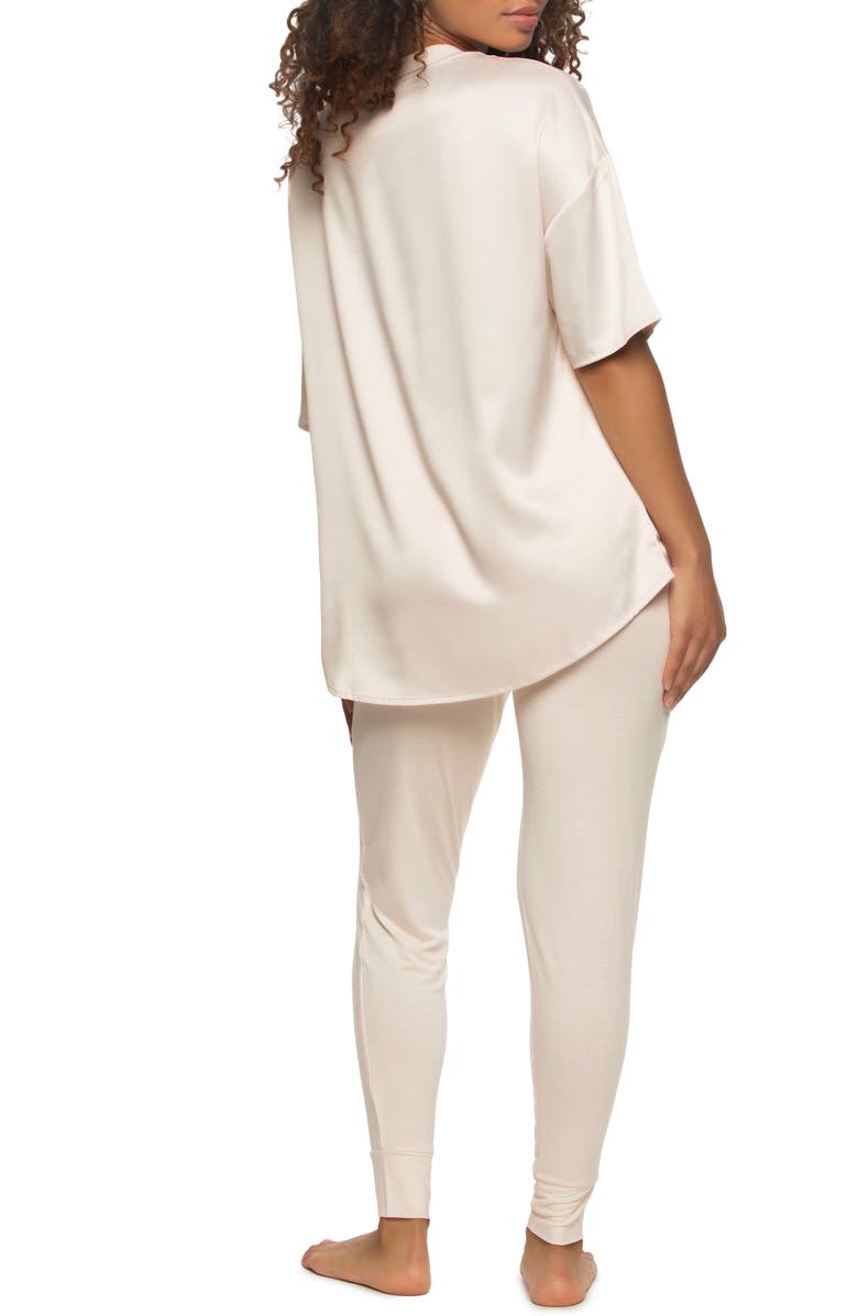 Felina Elysees Satin & Jersey Pajamas, Alternate, color, Champagne