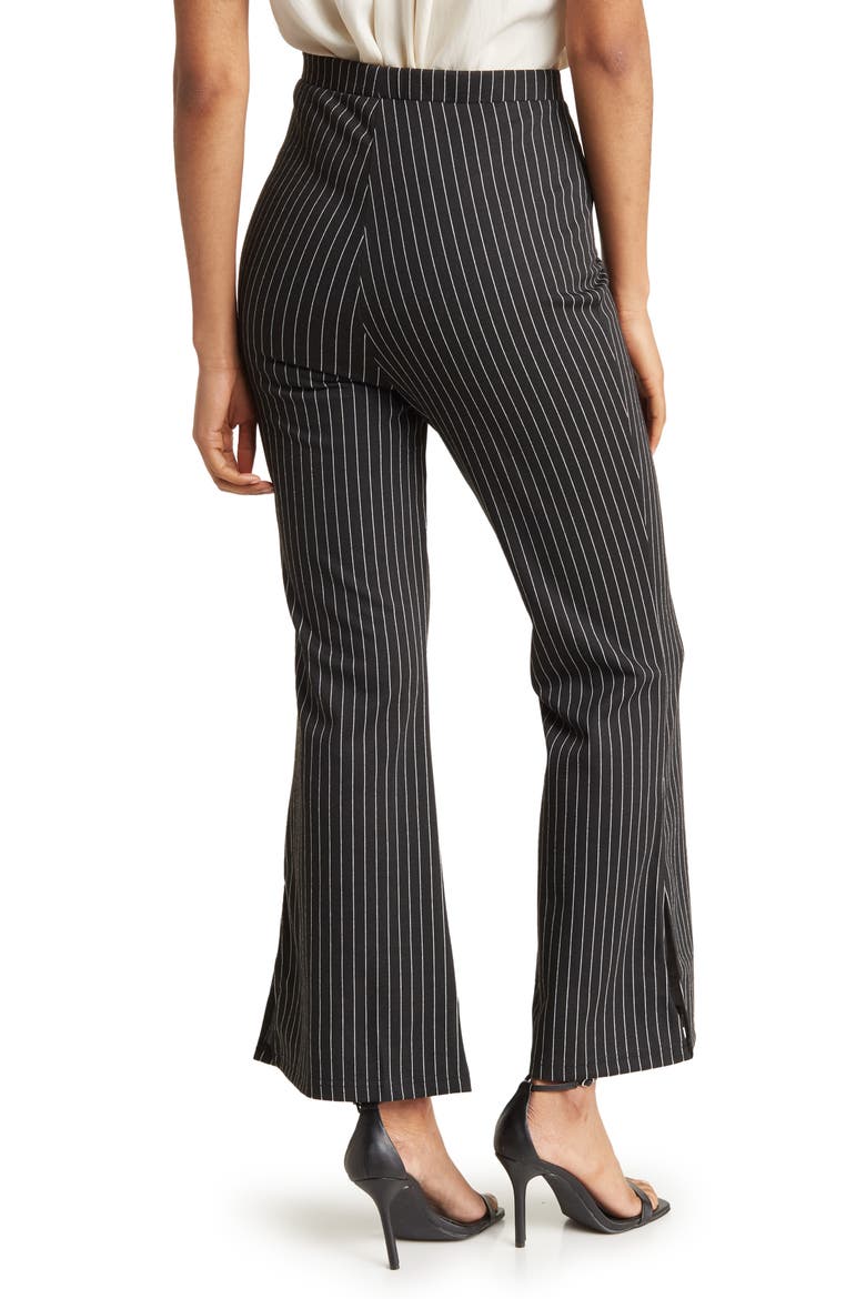 Flare Leg Pinstripe Pants, Alternate, color, BLACK