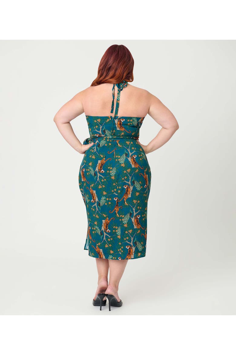 Plus Size Leilani Sleeveless Sarong Dress, Alternate, color, Teal Tiger Print