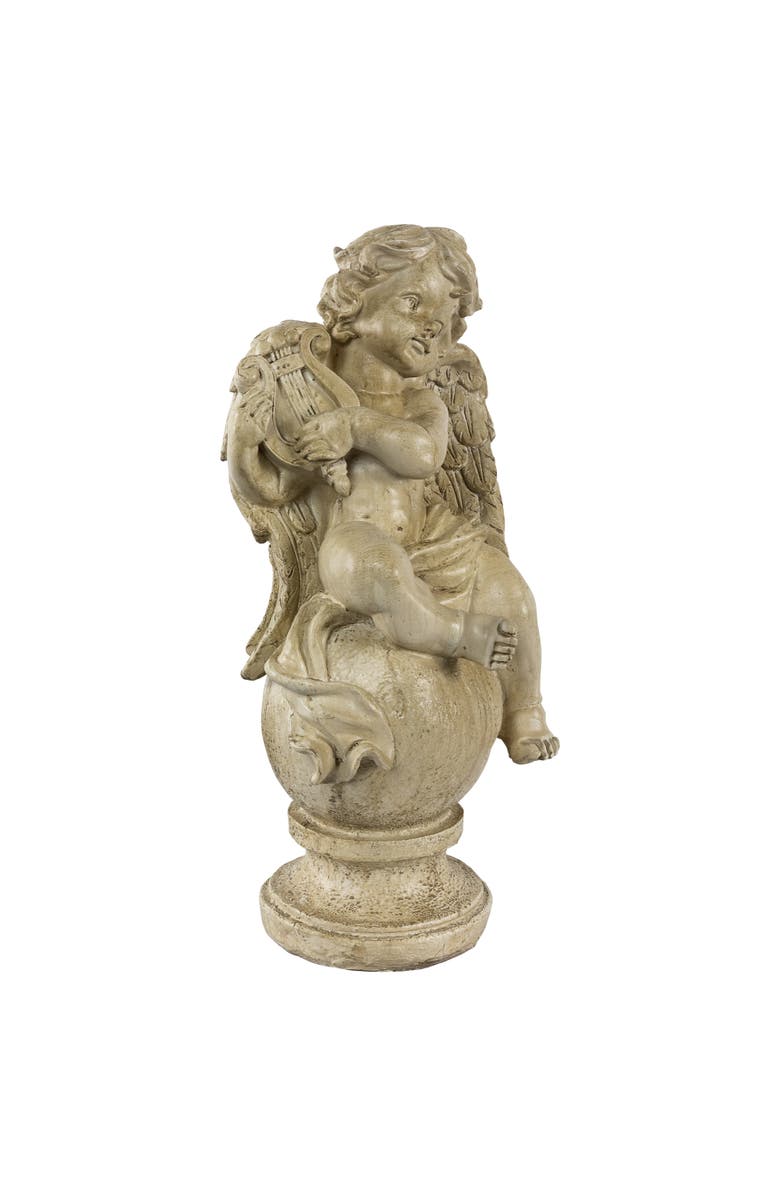 Northlight 12" Cherub with Lyre Outdoor Garden Statue, Alternate, color, Brown