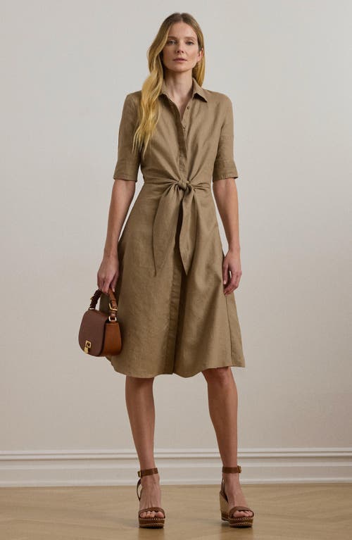 Ralph Lauren Tie-front Linen Shirtdress In Madison Tan