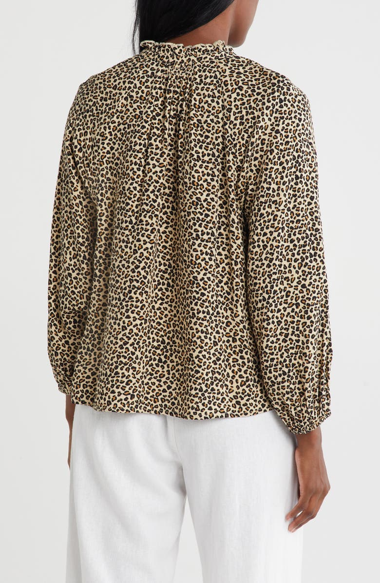 Caslon<sup>®</sup> Long Sleeve Smocked Split Neck Top, Alternate, color, Tan Shore Micro Animal