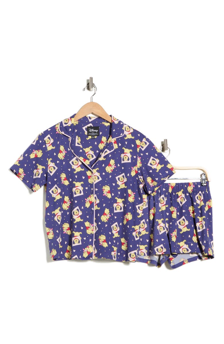 Winnie the Pooh Notch Collar Short Pajamas, Main, color, Navy Print
