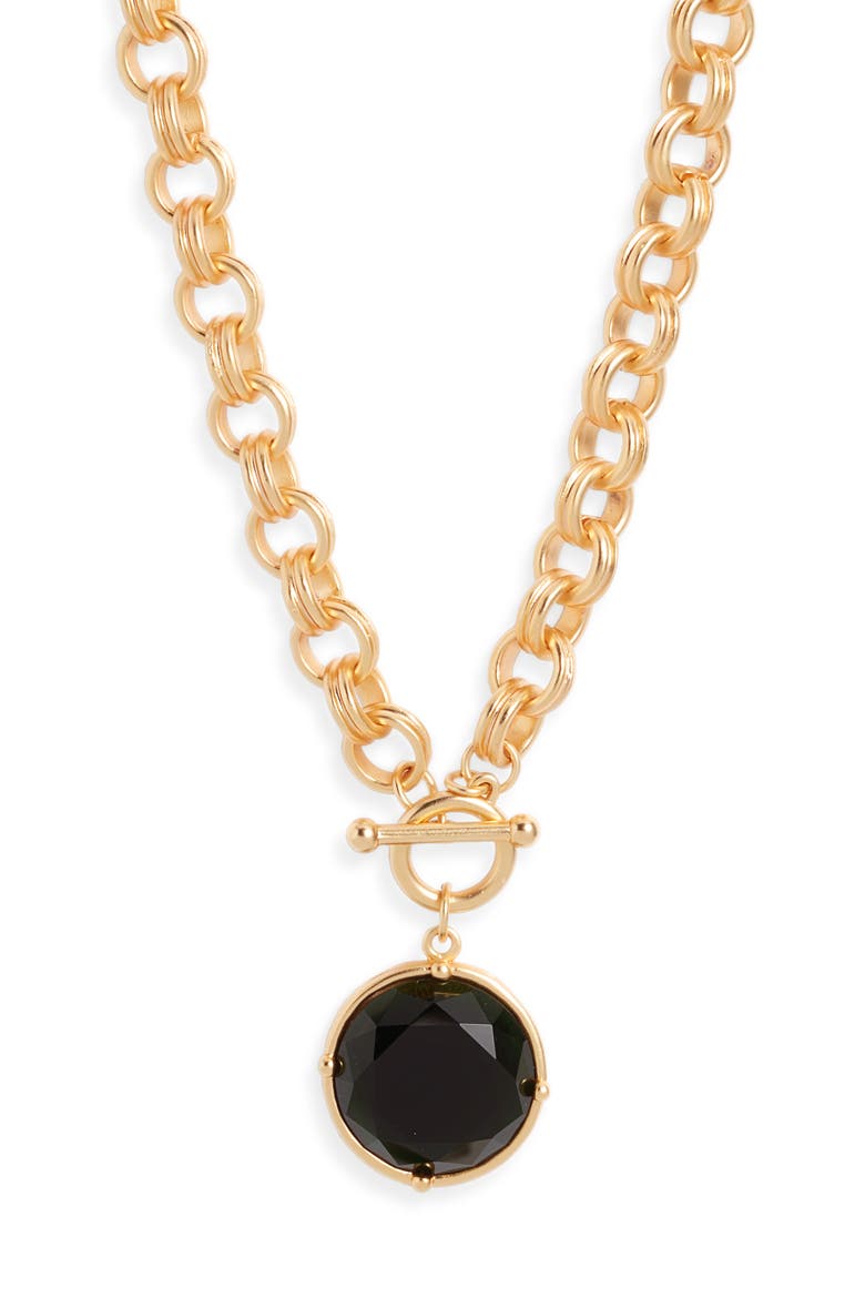 Cabochon Pendant Necklace, Main, color, BLACK/ GOLD