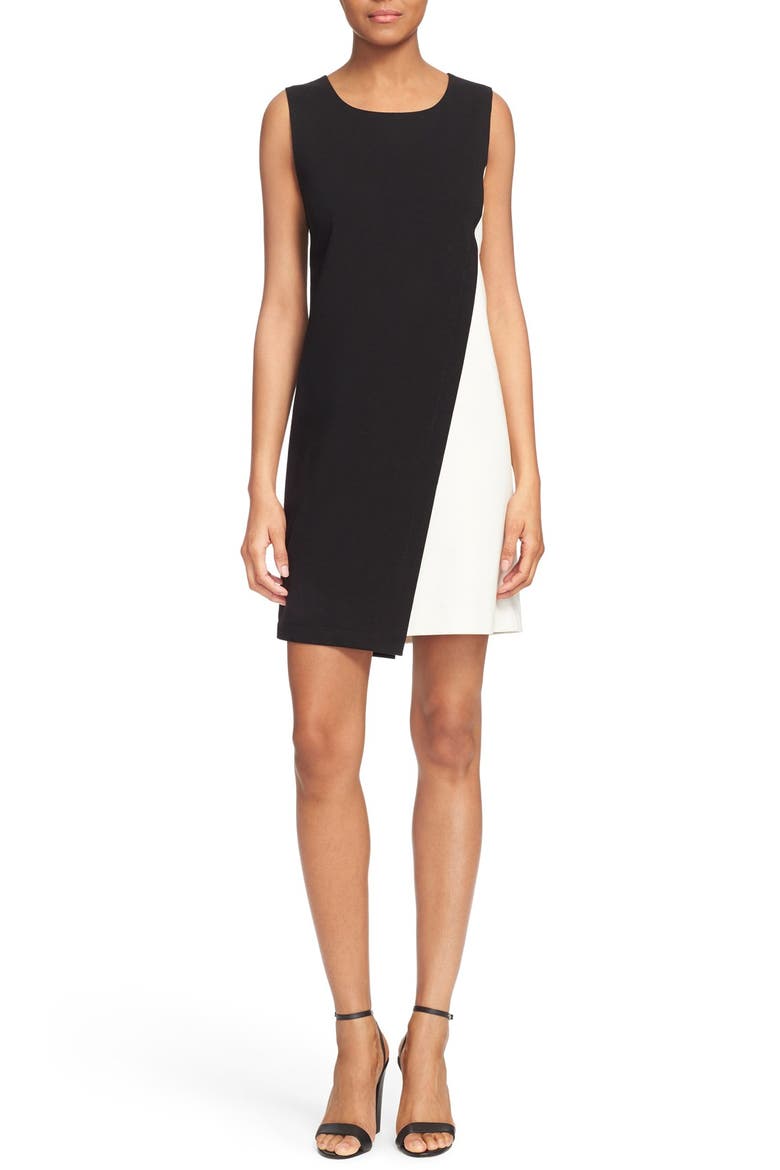 'Livvy' Asymmetrical Colorblock Sleeveless Shift Dress, Main, color, BLACK/ CANVAS WHITE