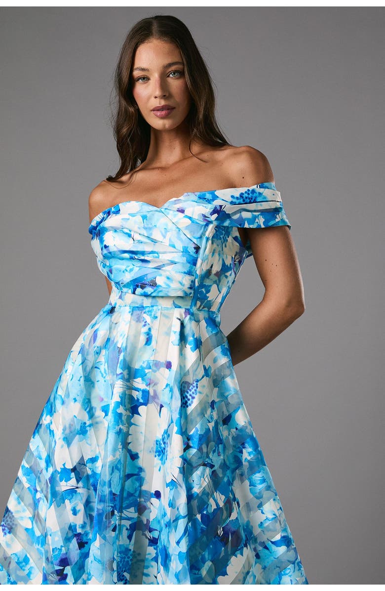 Coast Off-Shoulder Floral Statement Midi Dress, Alternate, color, Blue