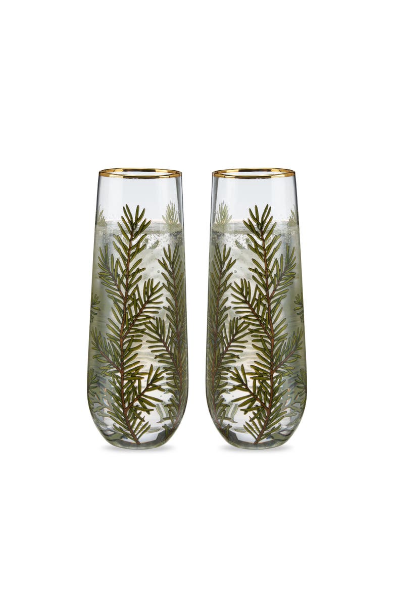 Woodland Stemless Champagne Flutes Set of 2, Main, color, Green