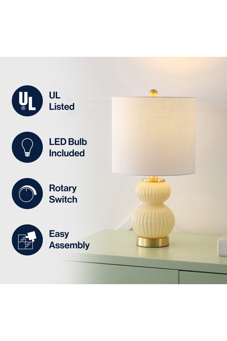 Daphne Ribbed Metal/Glass LED Table Lamp, Alternate, color, Ivory