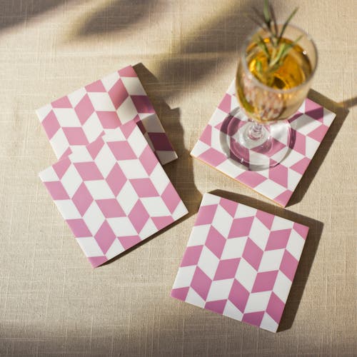 Mela Artisans Rosette Pink And Ivory Coasters