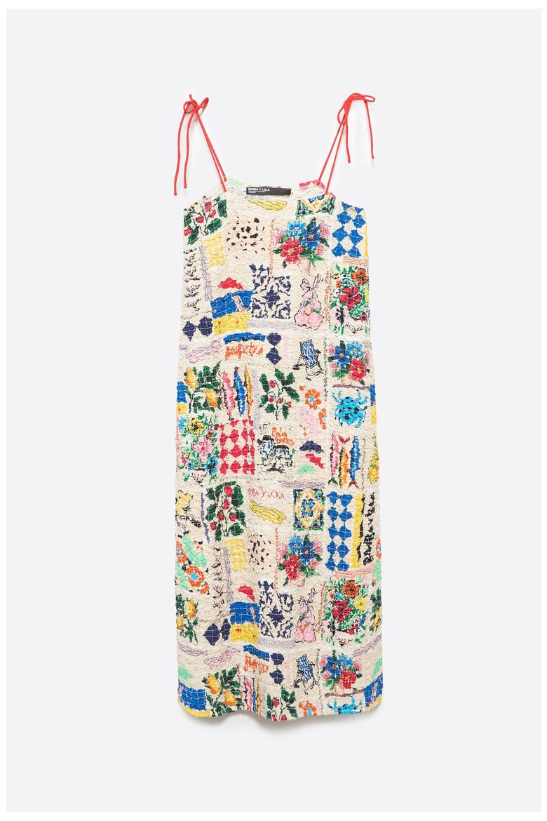 Patchwork Ruched Strappy Midi Dress, Alternate, color, PATCHWORK SUMMER