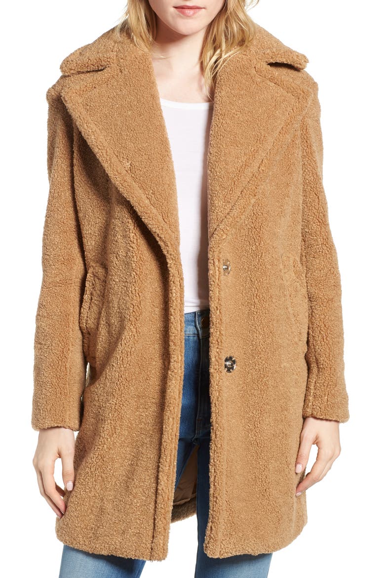 Faux Fur Teddy Bear Coat, Main, color, BUTTERSCOTCH