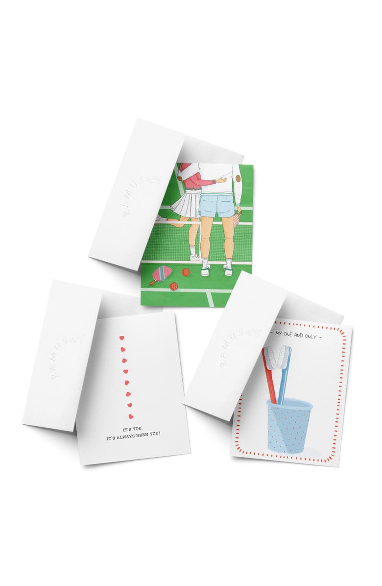 Ramus & Co Love/Valentine's Assorted Greeting Card Pack (3ct) "Pickleball couple, It's You, Toothbrush", Main, color, Multi-Pack