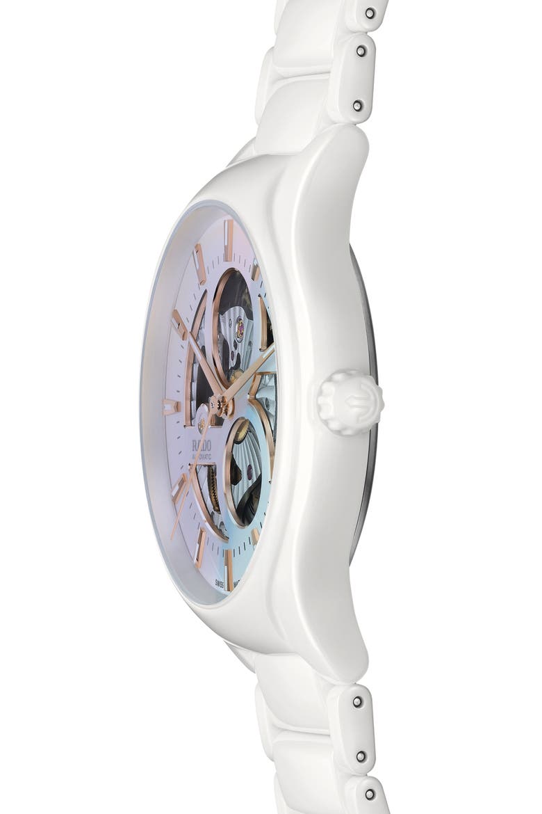 True Automatic Open Heart Bracelet Watch, 40mm, Alternate, color, WHITE