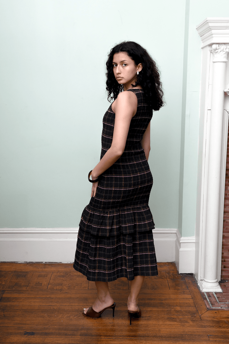 Annie Smocked Plaid Crinkle Midi Dress, Alternate, color, Viv Plaid