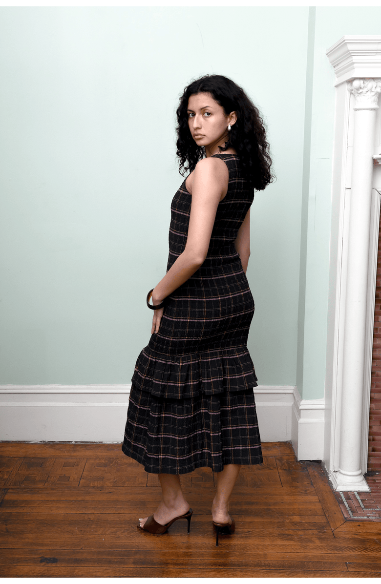 Untitled in Motion Annie Smocked Plaid Crinkle Midi Dress, Alternate, color, Viv Plaid