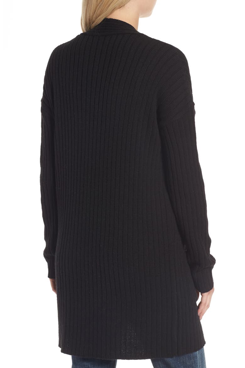 Rib Knit Cardigan, Alternate, color, BLACK