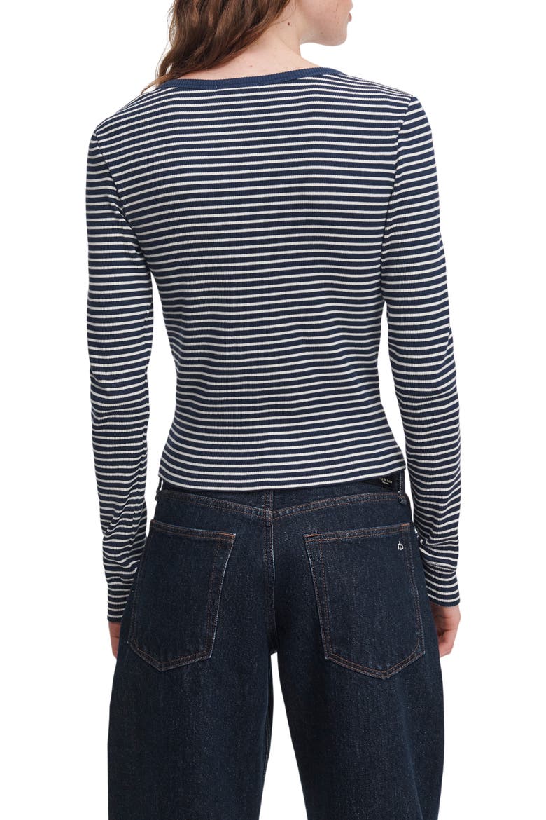 Essential Striped Rib Bateau Neck Tee, Alternate, color, NAVY MULTI