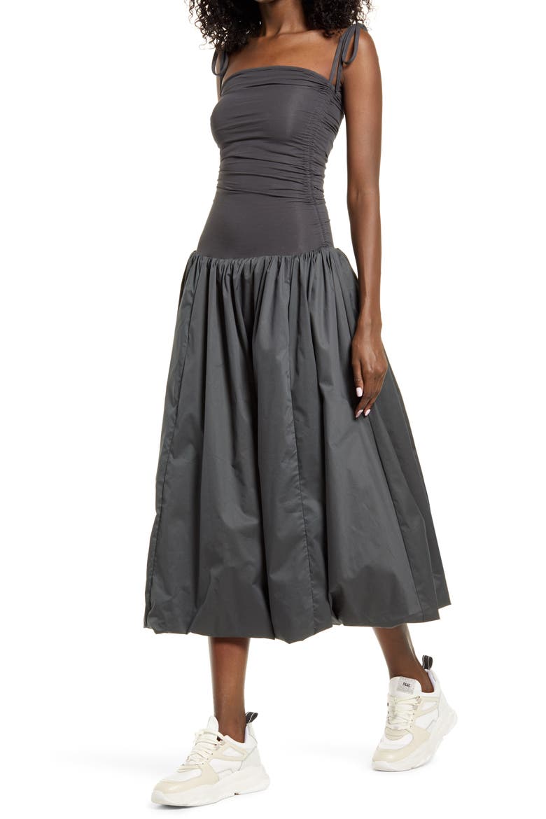 Tie Shoulder Midi Dress, Main, color, DARK GREY