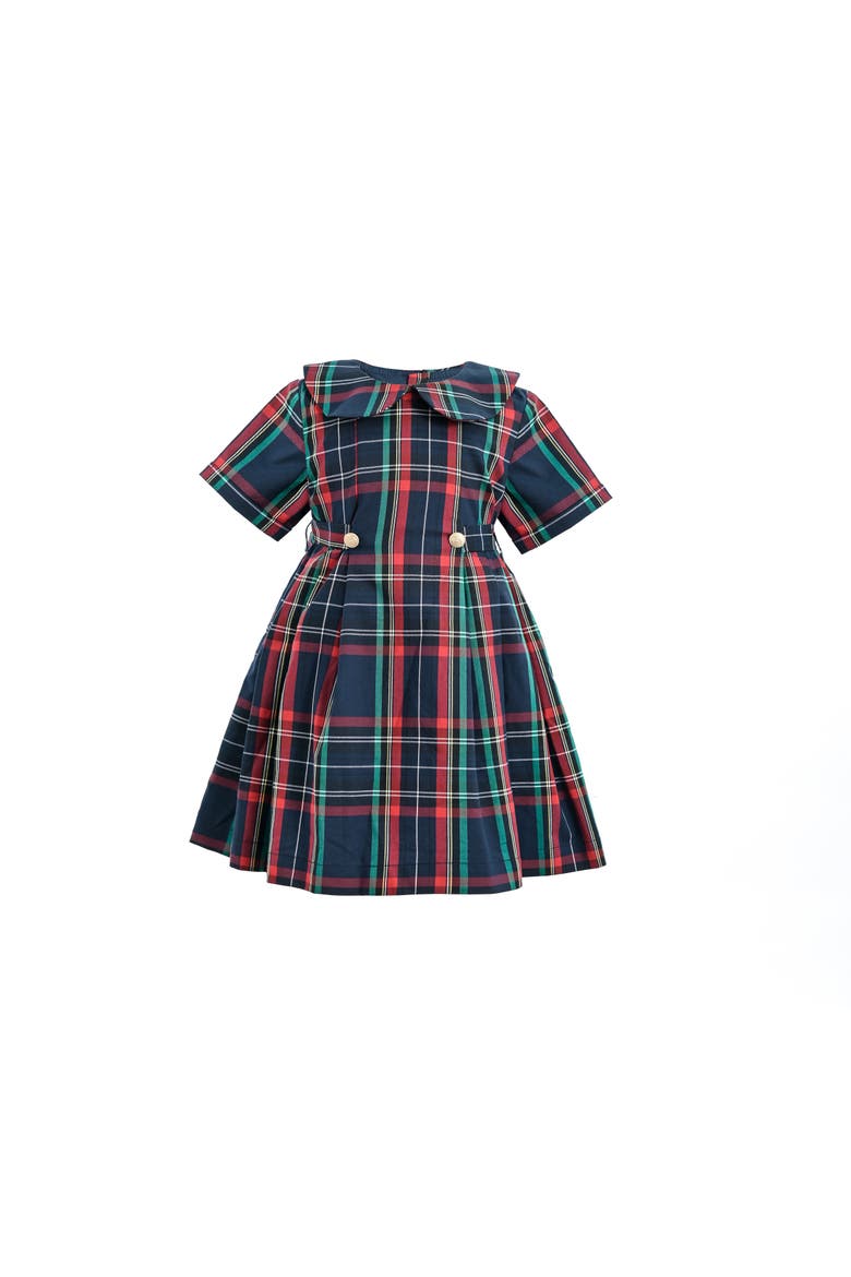 Plaid Button-Waist Dress, Main, color, Red