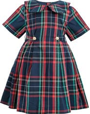 Tulleen Plaid Button-Waist Dress