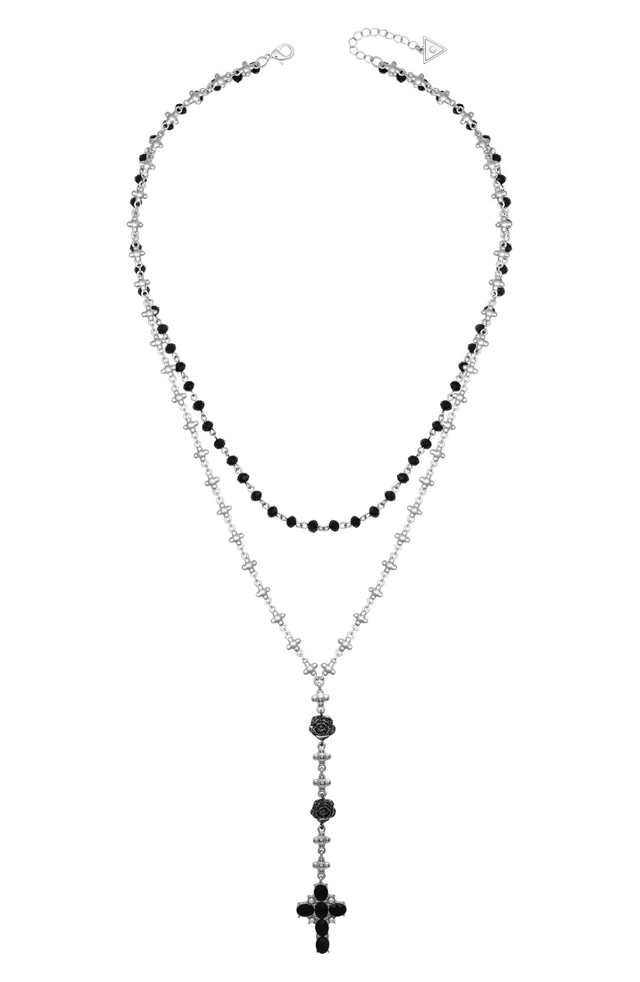 GUESS Crystal Cross Charm Layered Necklace