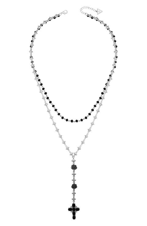 Crystal Cross Charm Layered Necklace
