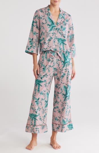 Desmond & Dempsey Print Boxy Wide Leg Cotton Pajamas In Multi