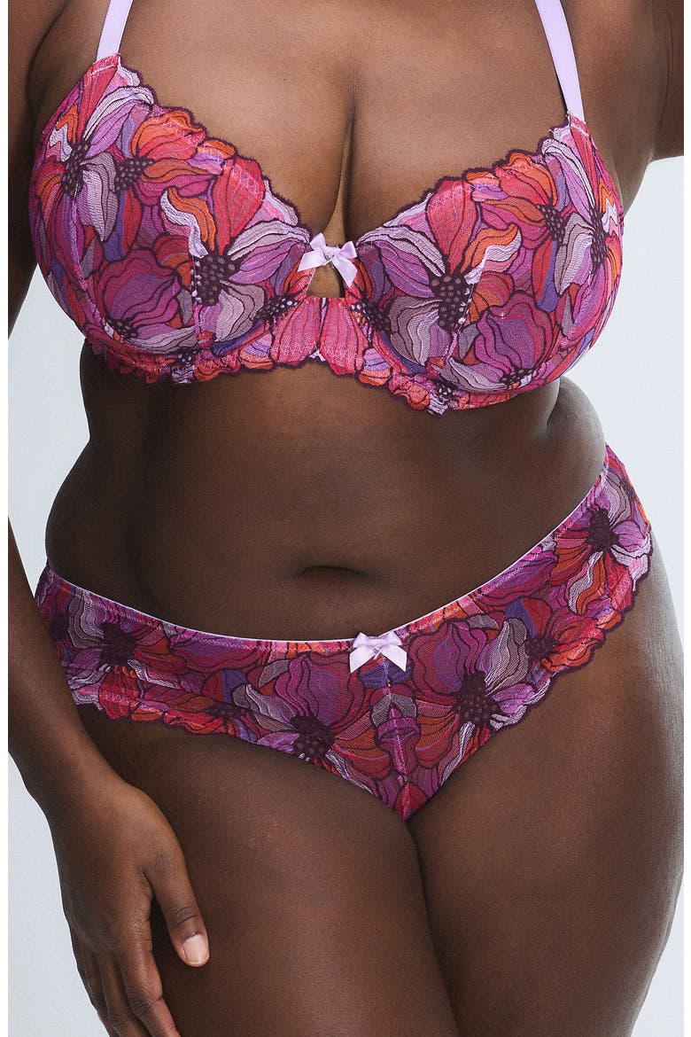 Mosaic Floral Lace Cheeky Briefs, Main, color, PURPLE OPAL