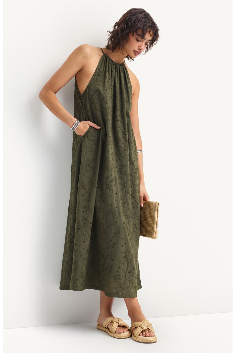 Alora Embroidered Organic Cotton Cover-Up Maxi Dress, Alternate, color, OLIVE